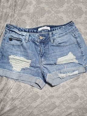 KanCan Light Blue Distressed Rolled Cuff Jean Shorts